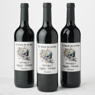 Til Death Floral Skull Gothic Bridal Shower  Wine Label