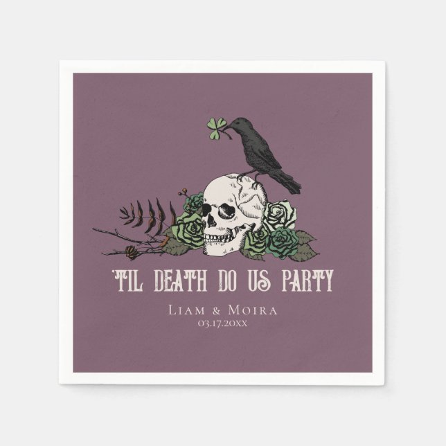 Til Death Goth Irish Skull Bridal Shower Party Napkin (Front)