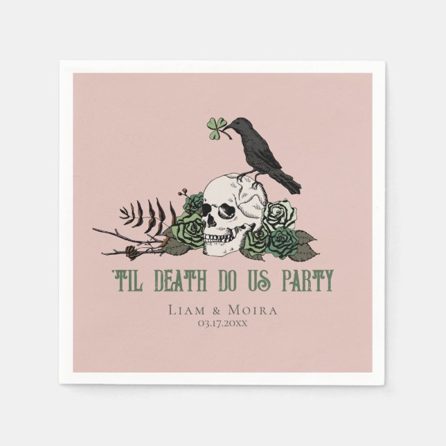 Til Death Goth Irish Skull Bridal Shower Party Napkin (Front)