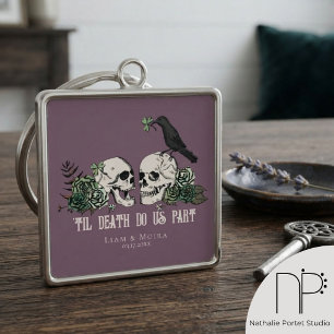 Til Death Gothic Blush Pink Floral Skull Key Ring