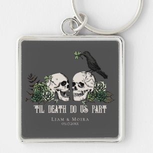 Til Death Gothic Blush Pink Floral Skull Key Ring