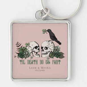Til Death Gothic Blush Pink Floral Skull Key Ring