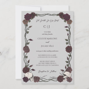Til Death Gothic Burgundy Roses Light Grey Wedding Invitation