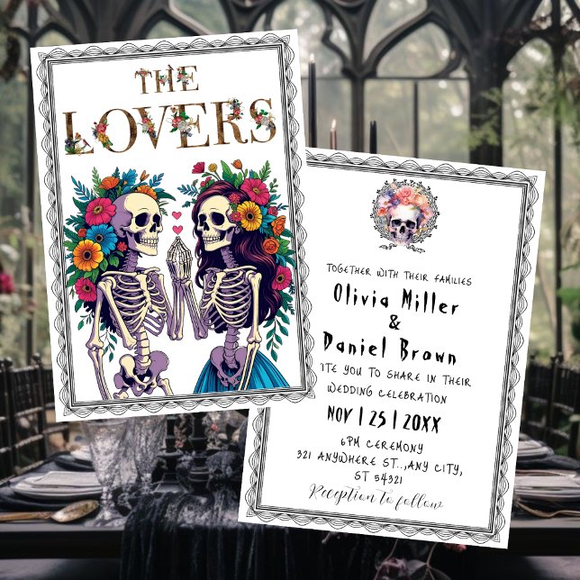 Til Death Gothic Floral halloween Skeleton Wedding Invitation (Creator Uploaded)