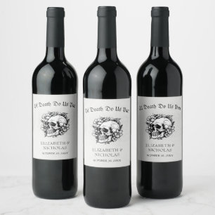 Til Death Gothic Floral Skull Halloween Wedding  Wine Label