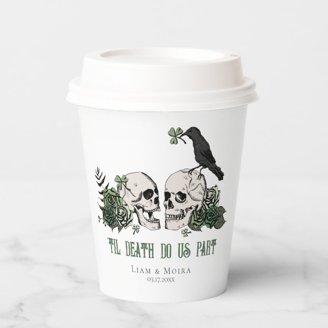 Til Death Gothic Floral Skull Irish Wedding Paper Cups (Front)