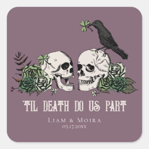 Til Death Gothic Floral Skull Irish Wedding Square Sticker