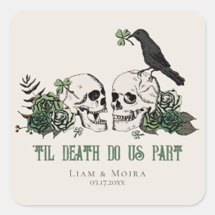 Til Death Gothic Floral Skull Irish Wedding Square Sticker