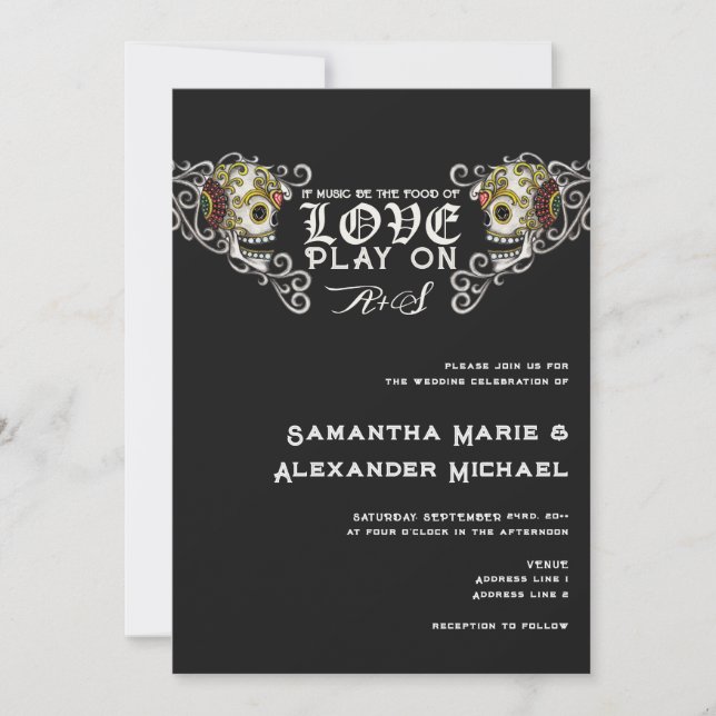 Til Death Gothic Glam Skull Black Floral Wedding Invitation (Front)
