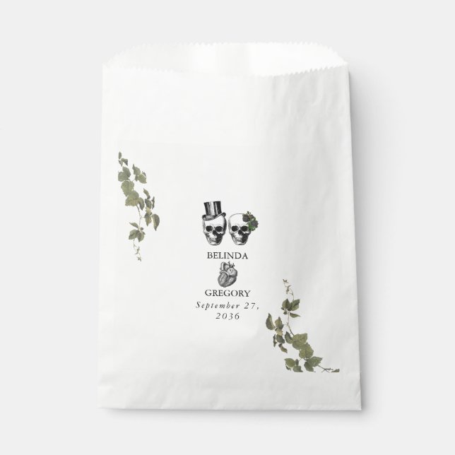 Til Death Gothic Heart Floral Skulls Wedding Favour Bags (Front)