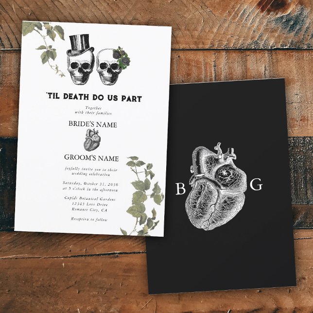 Til Death Gothic Heart Floral Skulls Wedding Invitation (Til Death Gothic Heart Floral Skulls Wedding Invitation)