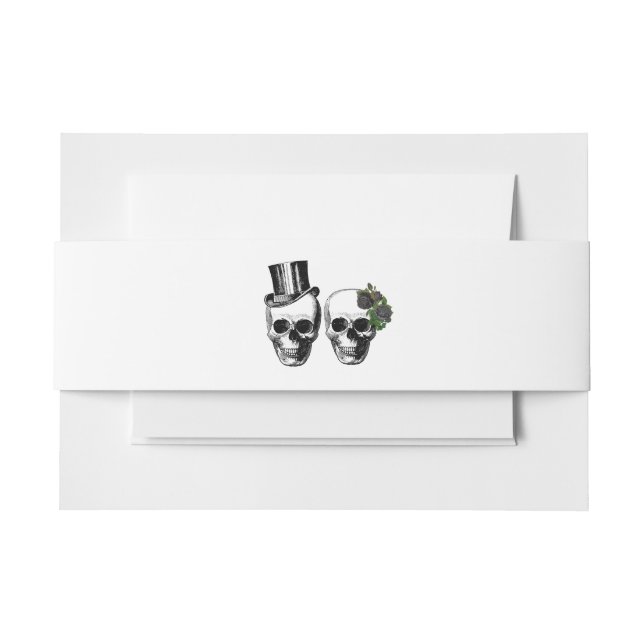 Til Death Gothic Heart Floral Skulls Wedding Invitation Belly Band (Front Example)