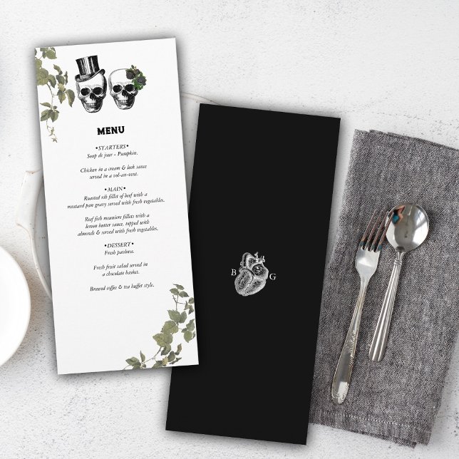 Til Death Gothic Heart Floral Skulls Wedding Menu (Til Death Gothic Heart Floral Skulls Wedding Menu)