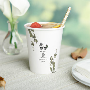 Til Death Gothic Heart Floral Skulls Wedding Paper Cups