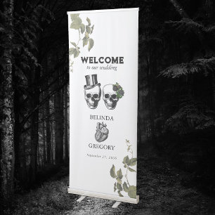 Til Death Gothic Heart Floral Skulls Wedding Retractable Banner