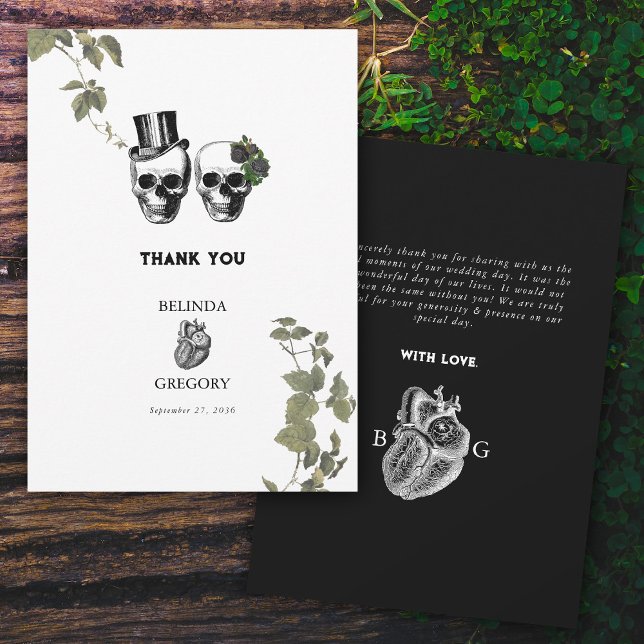 Til Death Gothic Heart Floral Skulls Wedding Thank You Card (Til Death Gothic Heart Floral Skulls Wedding Thank You Card)