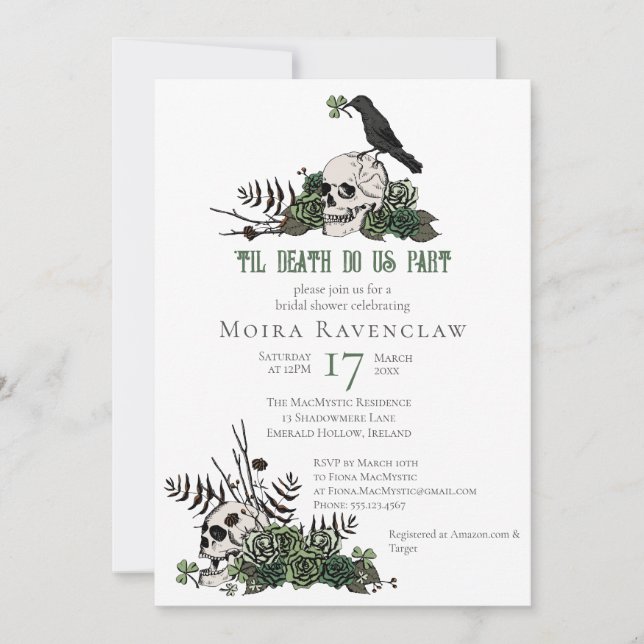 Til Death Gothic Irish Floral Skull Bridal Shower Invitation (Front)