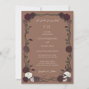Til Death Gothic Roses Tan Brown Wedding Invitation