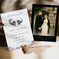 Til Death Gothic Skull Photo Black Floral Wedding