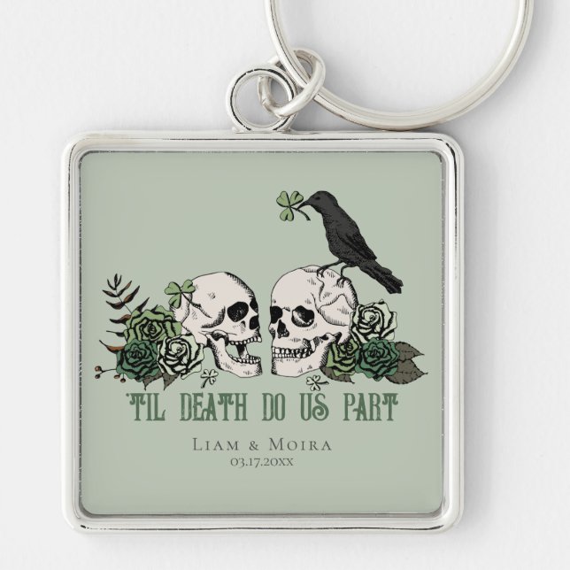 Til Death Gothic St Patricks Day Floral Skull Key Ring (Front)