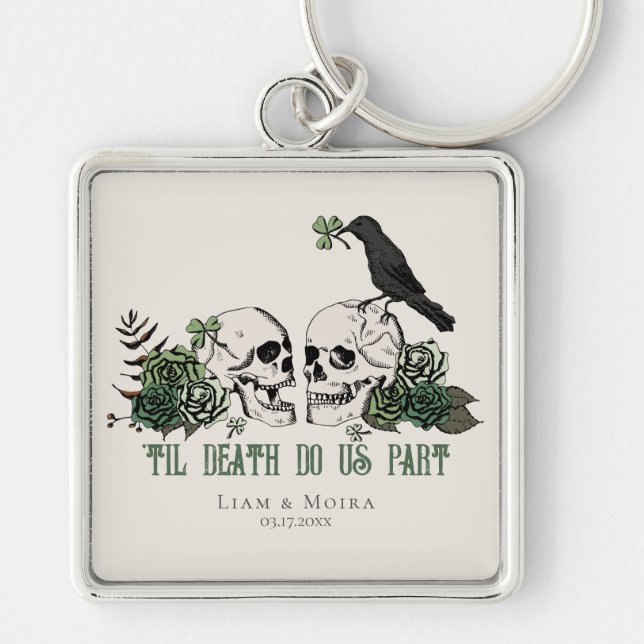 Til Death Gothic St Patricks Day Floral Skull Key Ring (Front)