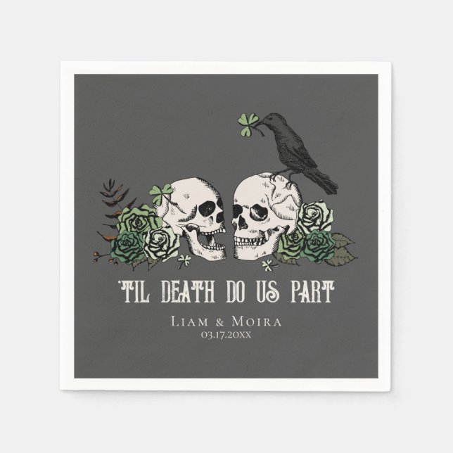 Til Death Gothic St Patricks Day Floral Skull Napkin (Front)