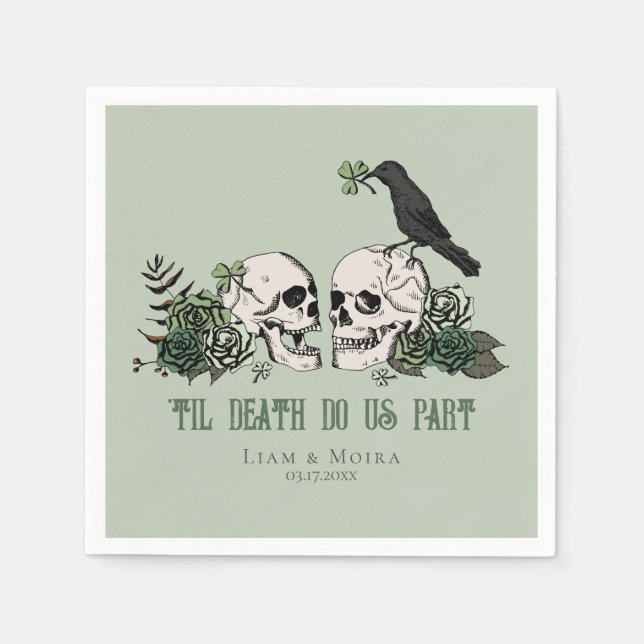 Til Death Gothic St Patricks Day Floral Skull Napkin (Front)