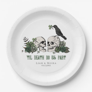 Til Death Gothic St Patricks Day Floral Skull Paper Plate
