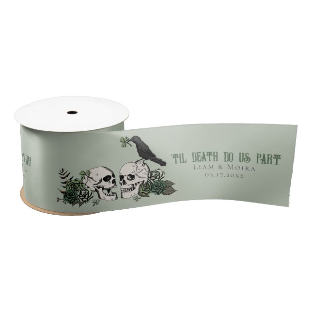 Til Death Gothic St Patricks Day Floral Skull Satin Ribbon (Spool)