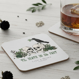 Til Death Gothic St Patricks Day Floral Skull Square Paper Coaster