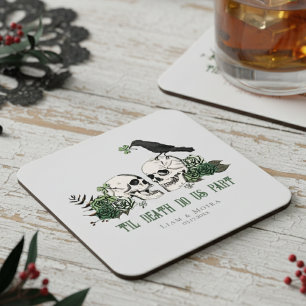 Til Death Gothic St Patricks Day Floral Skull Square Paper Coaster