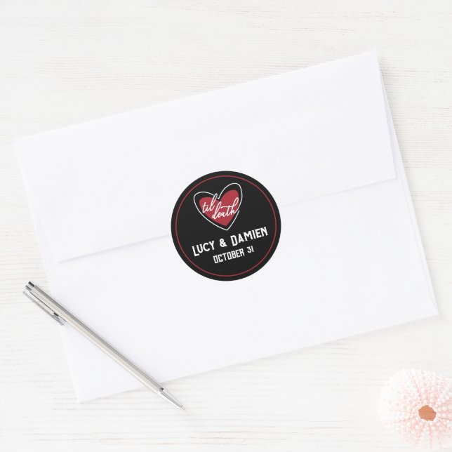 Til Death Heart Names Goth Wedding Classic Round Sticker (Envelope)