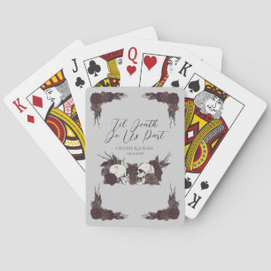Til Death Mauve Pink Floral Skull Playing Cards