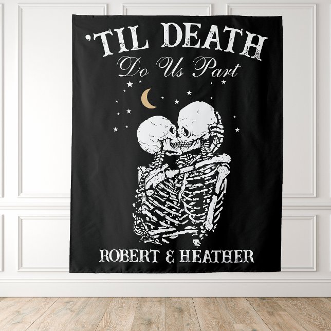 Til Death Skeleton Lovers Tarot Card Goth Wedding Tapestry (Creator Uploaded)