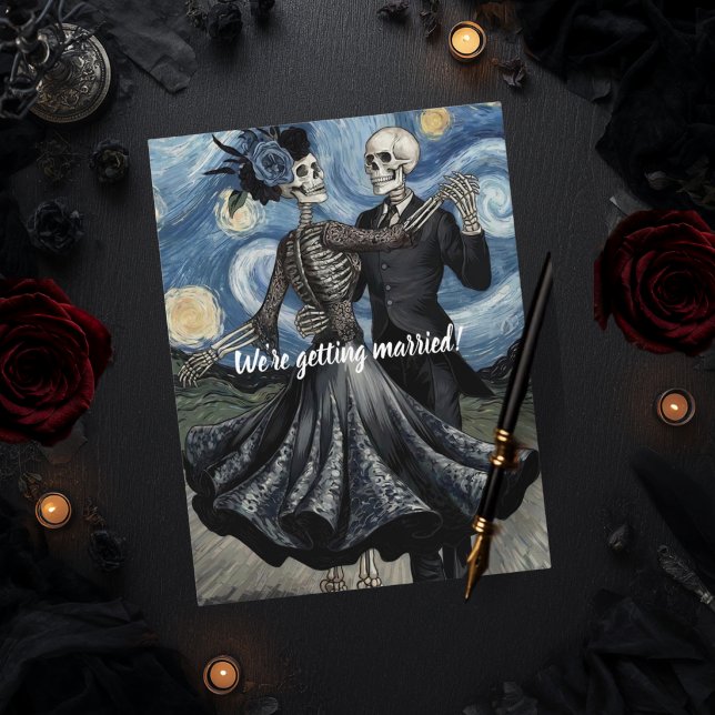 Til Death Skeleton Van Gogh Gothic Save the Date Postcard (Creator Uploaded)