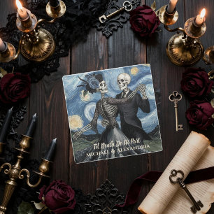 Til Death Skeleton Van Gogh Gothic Wedding Favour Glass Coaster