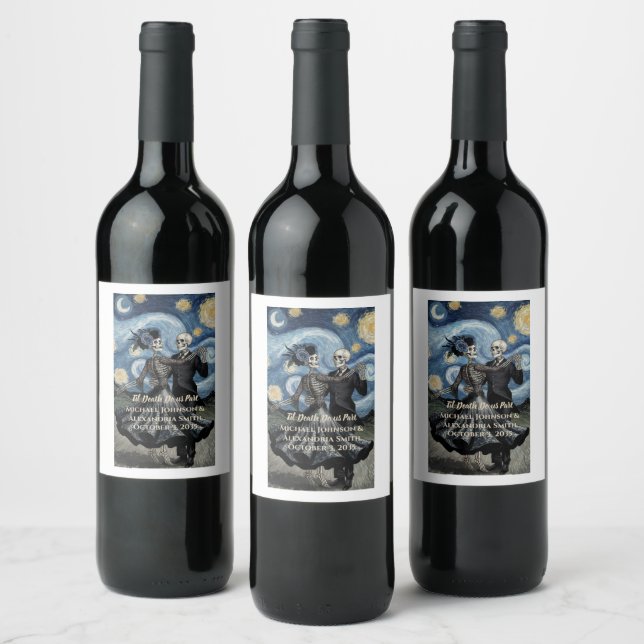Til Death Skeleton Van Gogh Gothic Wedding Favour Wine Label (Bottles)