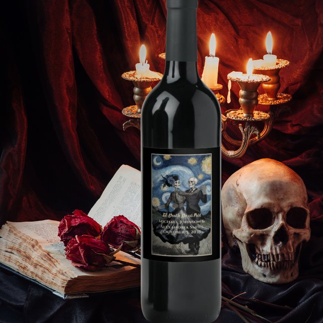 Til Death Skeleton Van Gogh Gothic Wedding Favour Wine Label (Creator Uploaded)