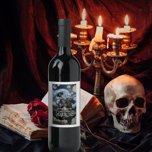 Til Death Skeleton Van Gogh Gothic Wedding Favour Wine Label