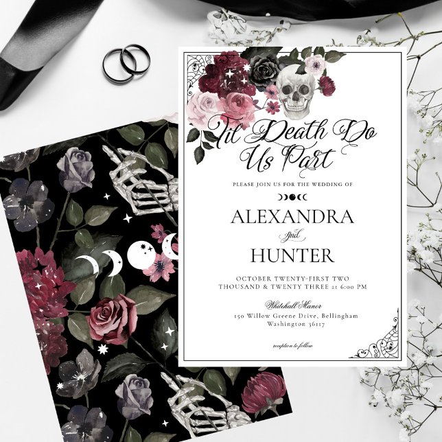 Til Death Watercolor Skull Rose Gothic Wedding Invitation (Til Death Watercolor Skull Rose Gothic Wedding Invitation)