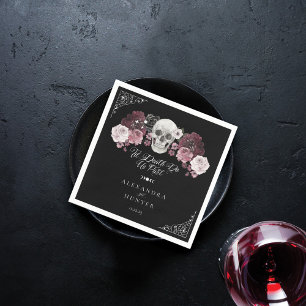 Til Death Watercolor Skull Rose Gothic Wedding Napkin