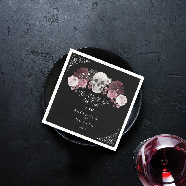Til Death Watercolor Skull Rose Gothic Wedding Napkin (Til Death Watercolor Skull Rose Gothic Wedding Napkins)