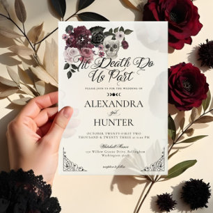 Til Death Watercolor Skull Rose Gothic Wedding Vellum Invitations