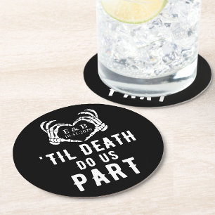 Til Death Wedding Black Paper Coaster