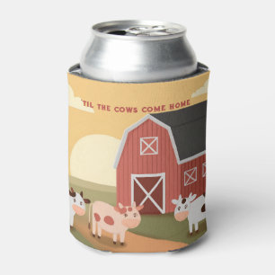 Til the Cows Come Home Three Cows Red Barn Sunset Can Cooler