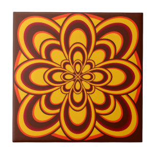 Tile, Abstract Flower 2, Orange Saffron Brown Tile
