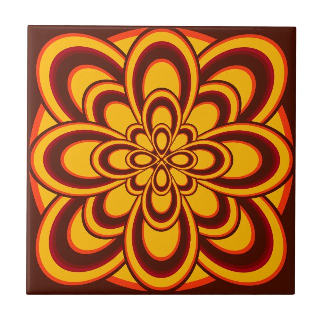 Tile, Abstract Flower 2, Orange Saffron Brown Tile (Front)