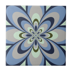 Tile, Abstract Flower 4, Blue, Grey, Green Tile