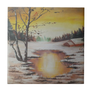 Tile Ann Hayes Painting Winter Scene