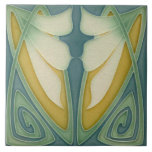 Tile - Art Nouveau Blue Background Ivory Flowers<br><div class="desc">Beautiful decorative art nouveau print on a ceramic tile.
Once you have your order please leave your feedback & pic's in situ on my page you bought it from, thanks</div>